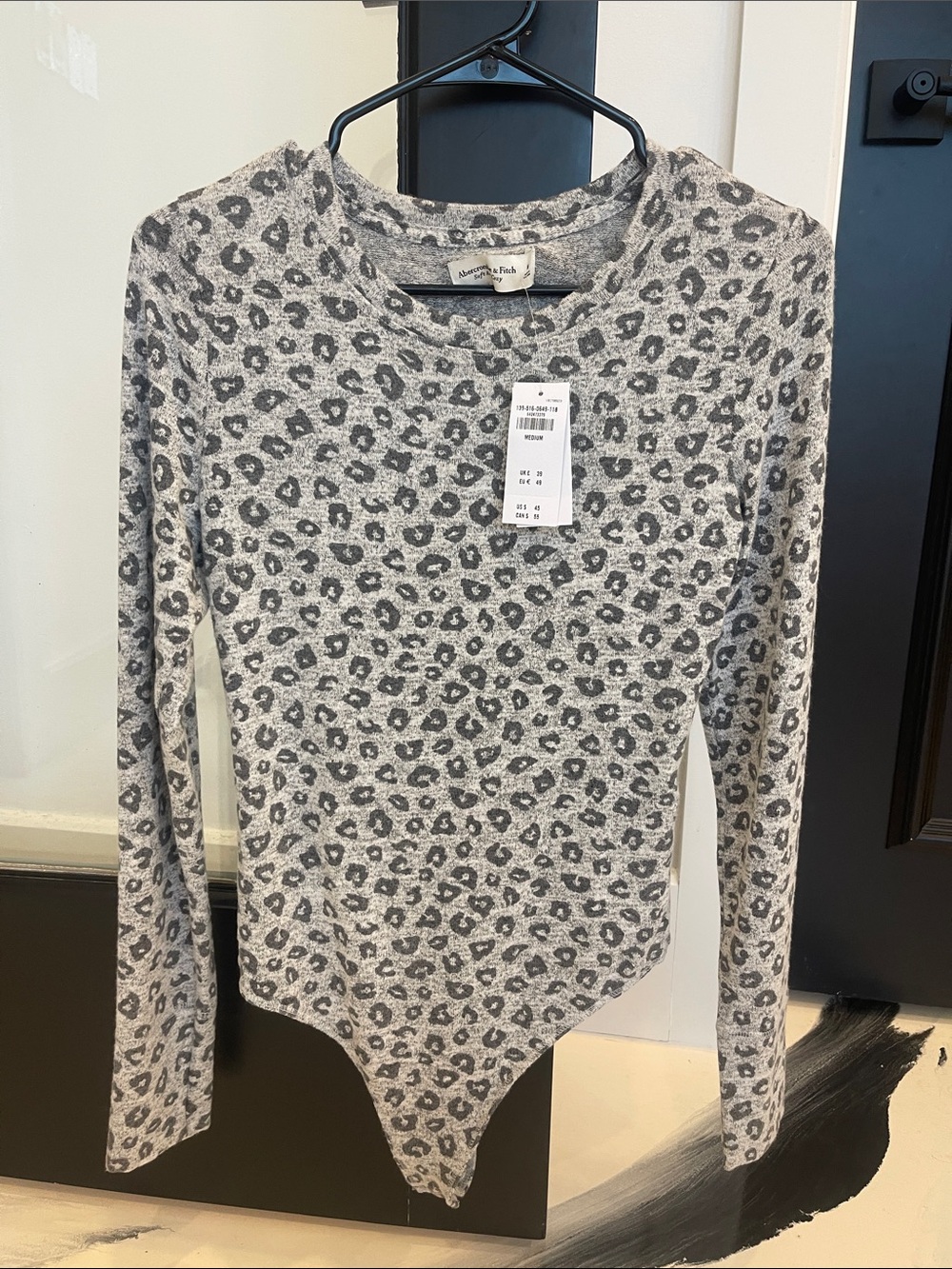 Abercrombie & Fitch Gray Leopard-Print Long Sleeve Bodysuit